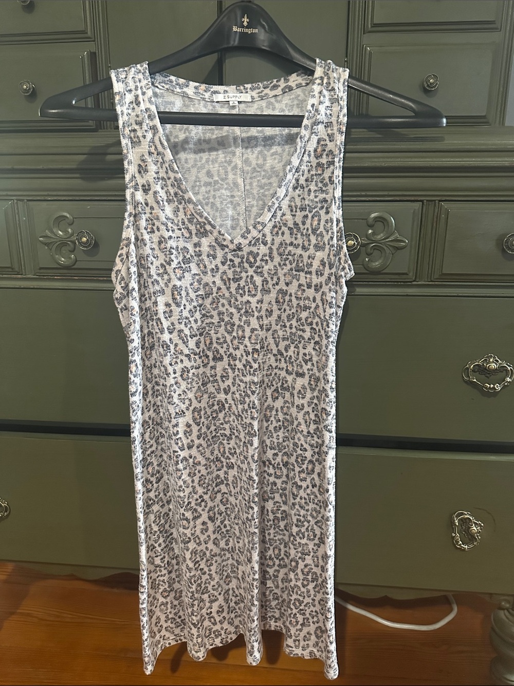 Z Supply Neutral Leopard Print Sleeveless V-Neck Dress